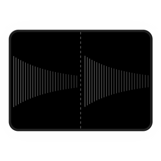 Mirrored waveforms split by a dashed center line, symbolizing audio editing.