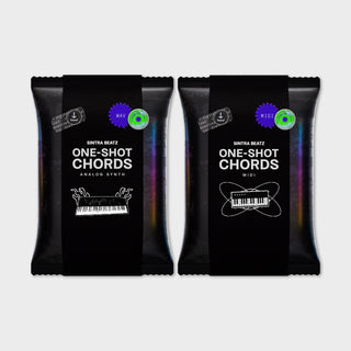 Two packs titled One-Shot Chords Analog Synth and MIDI shown together as a bundle.