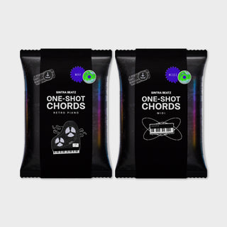 Two packs titled One-Shot Chords Retro Piano and MIDI shown together as a bundle.
