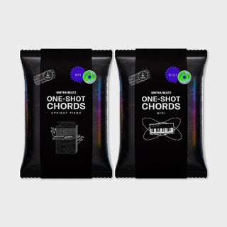 Two packs titled One-Shot Chords Upright Piano and MIDI shown together as a bundle.