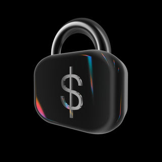 Secure payments icon featuring a 3D padlock with a metallic dollar sign.